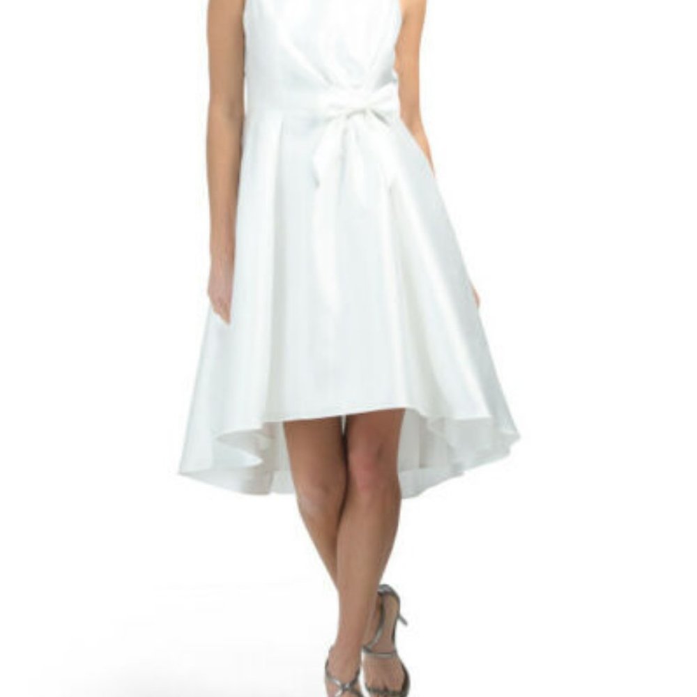 Adrianna Papell White Mikado High Low Dress Size 8